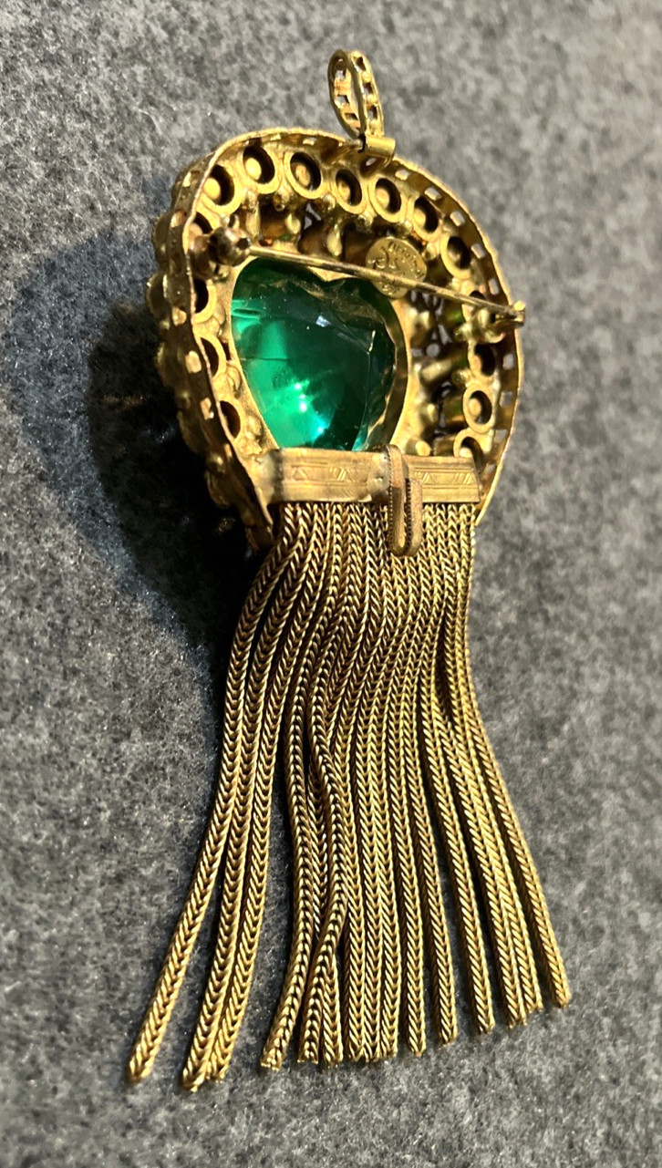 Rare Vintage ORIGINAL BY ROBERT Heart Rhinestone Goldtone Filigree Pin Pendant