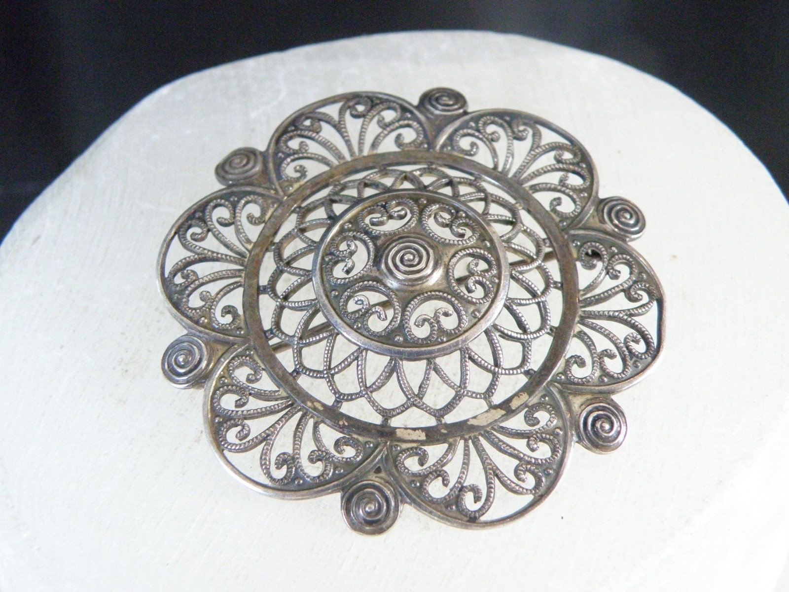 Antique 835 Silver Germany WMF Ikora Large Filigree Brooch Pin