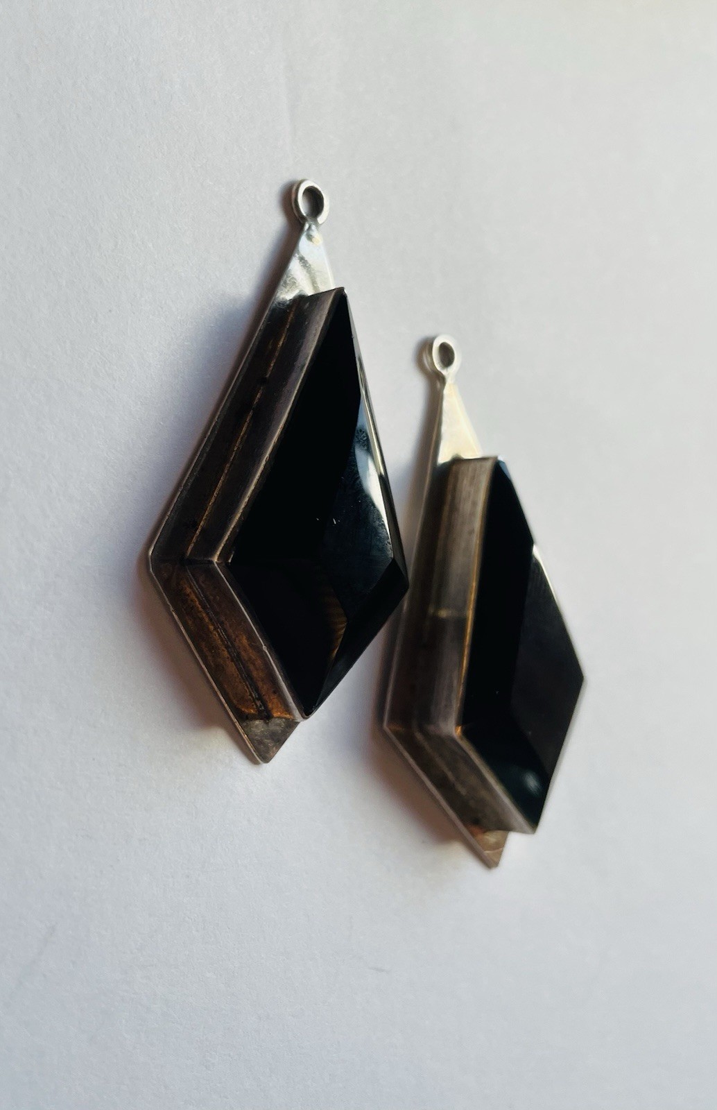VINTAGE silver Earrings TAXCO black onyx large modernist style