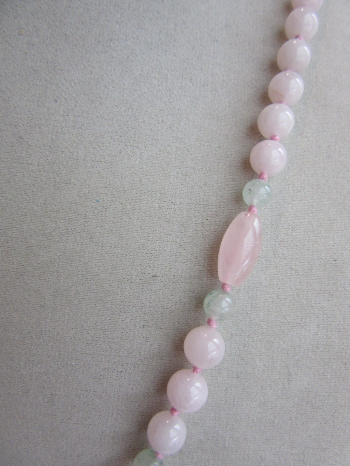 Pink and green quartz beaded long necklace -29″ long