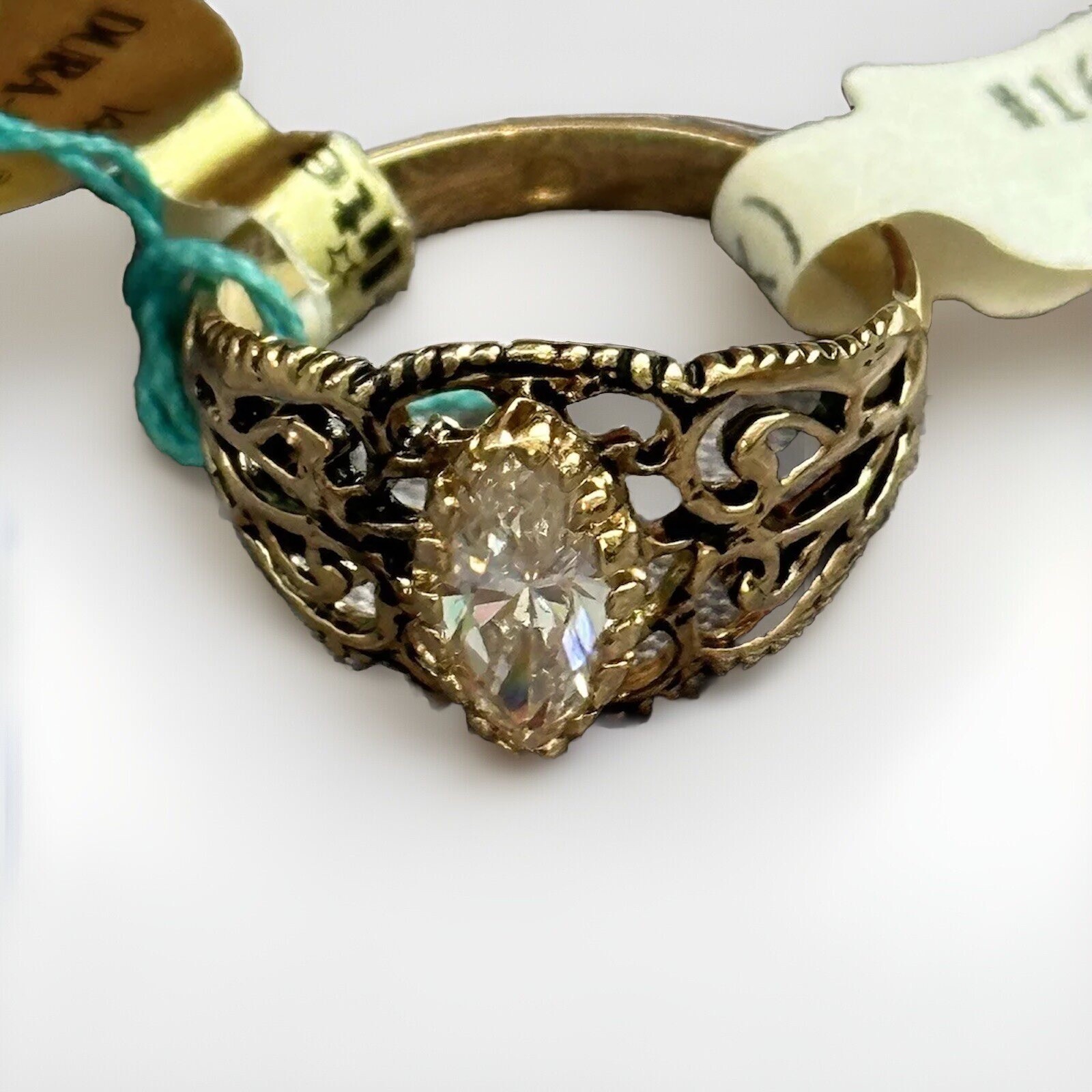 NEW Vintage Cubic Zirconia 14K Dura-Klad Gold Electroplate Cocktail Ring Sz. 9