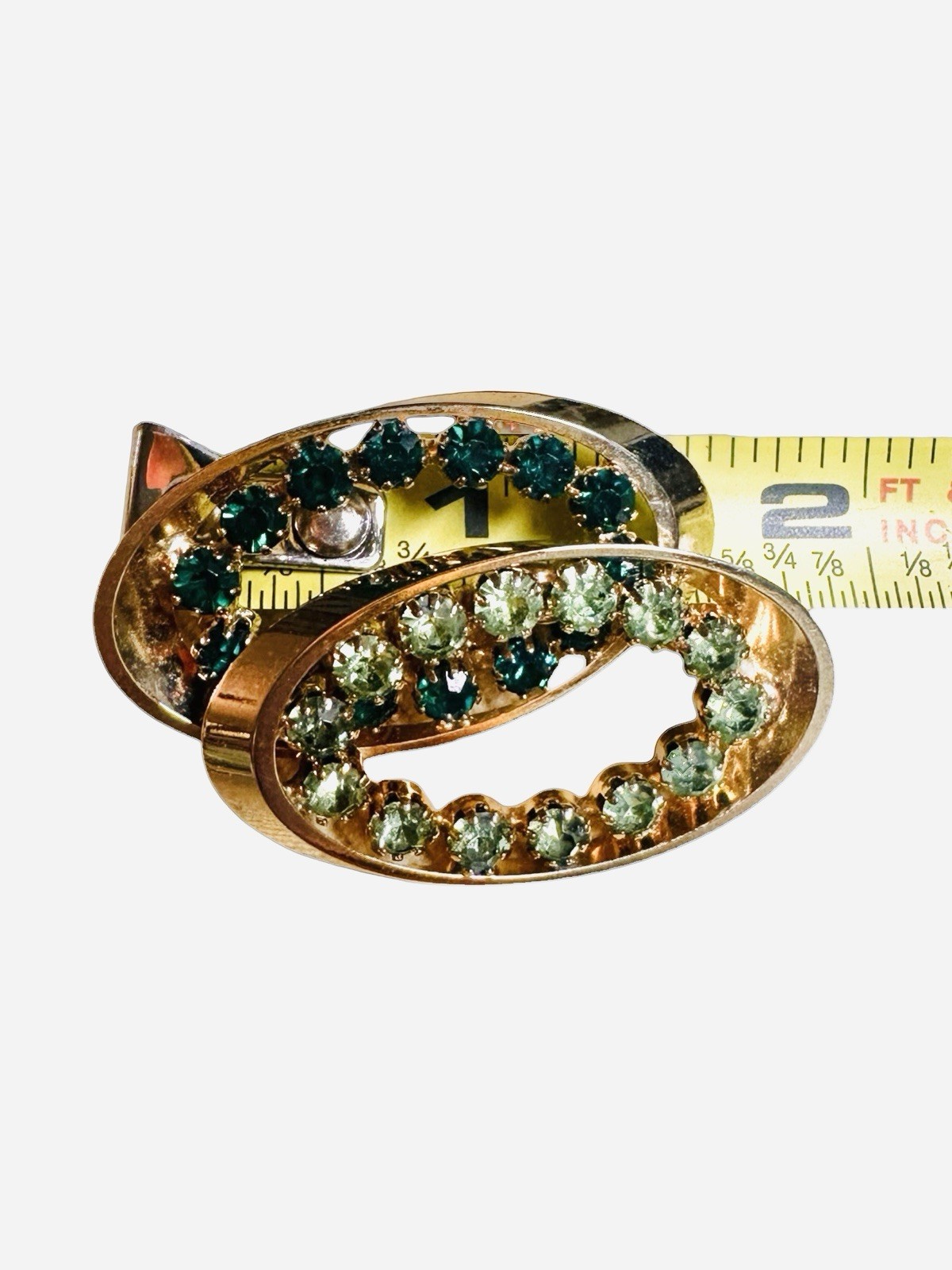 Green Brooch Vintage Open Double Oval Crystal May Statement Jewelry Pin