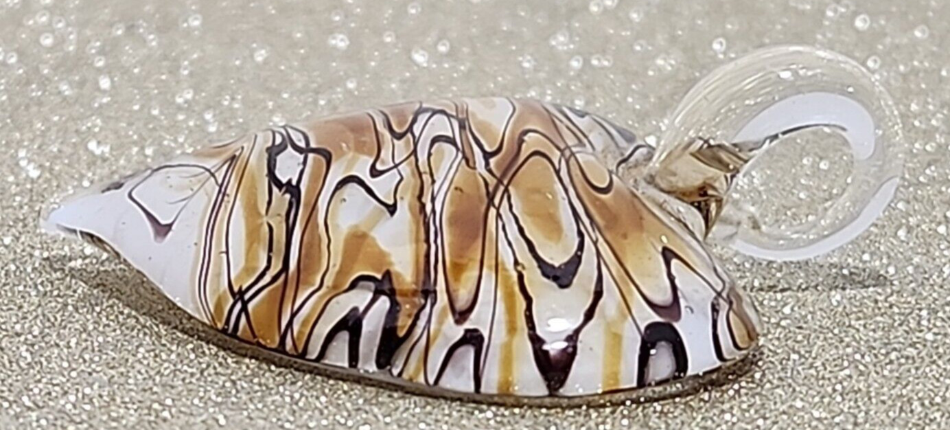 Hand Blown Brown/White Art Glass Heart Pendant Only no chain