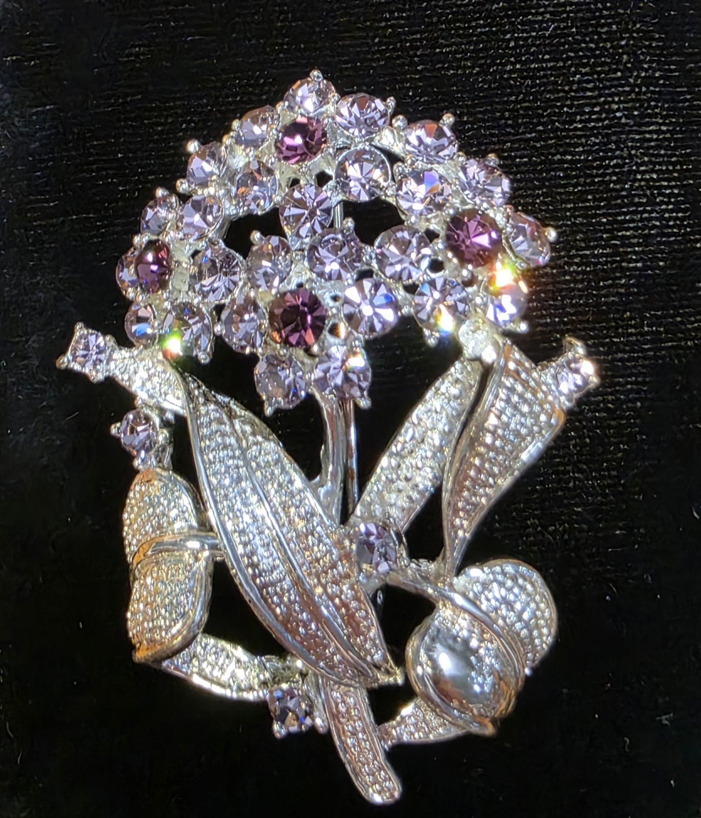 Vintage Amethyst & Lavender Floral Brooch 2.25* Prong-set