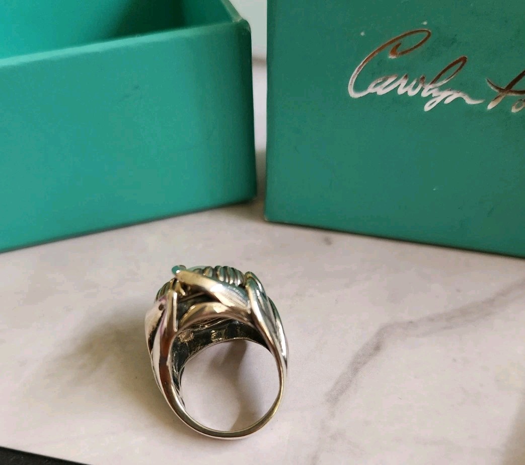 Carolyn Pollack Large Oval Pearl Ring Size 5.4 Box, Bag Sterling Vintage