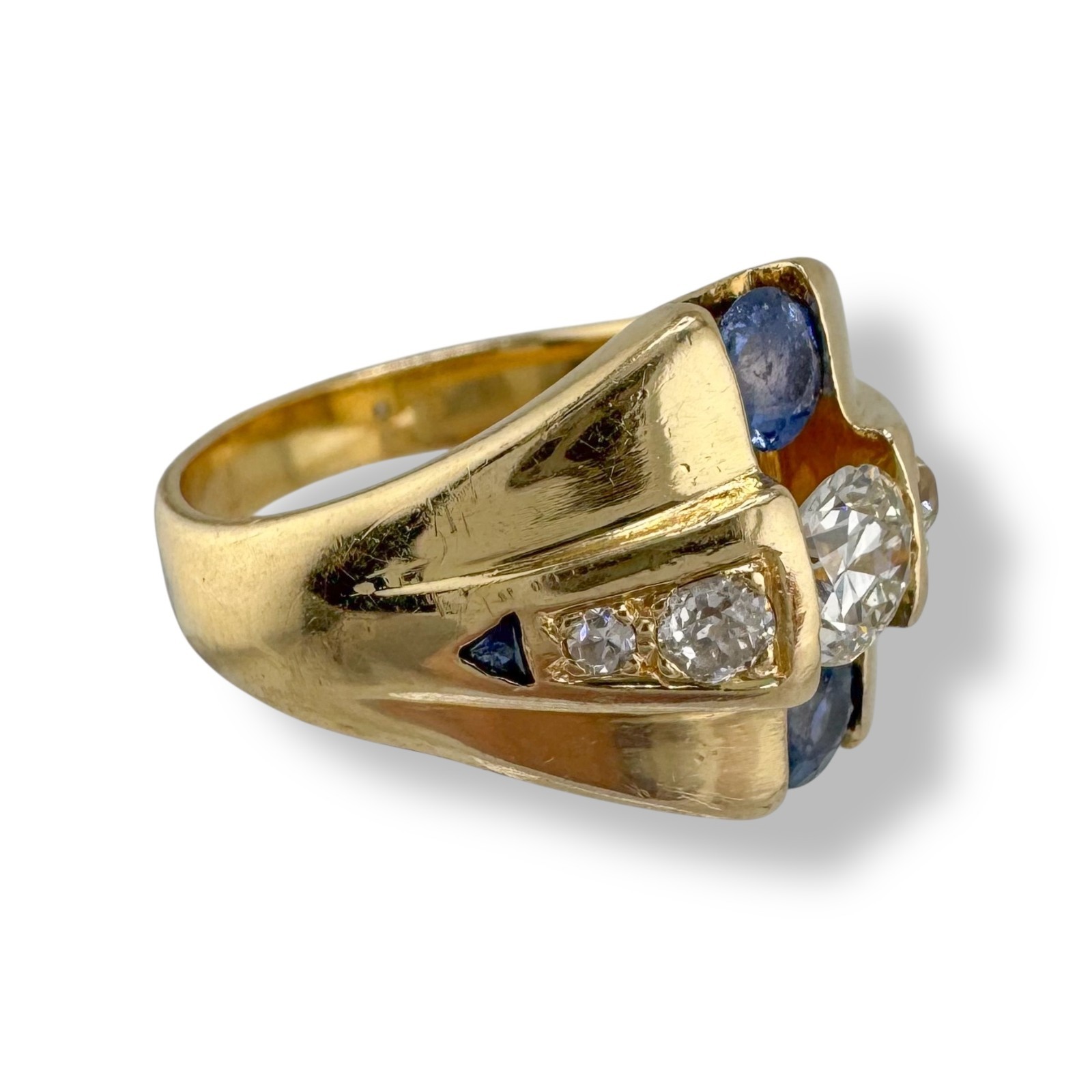 Vintage 14k Yellow Gold 0.53ct. Old European Cut Diamond Sapphire Ring 10.66g