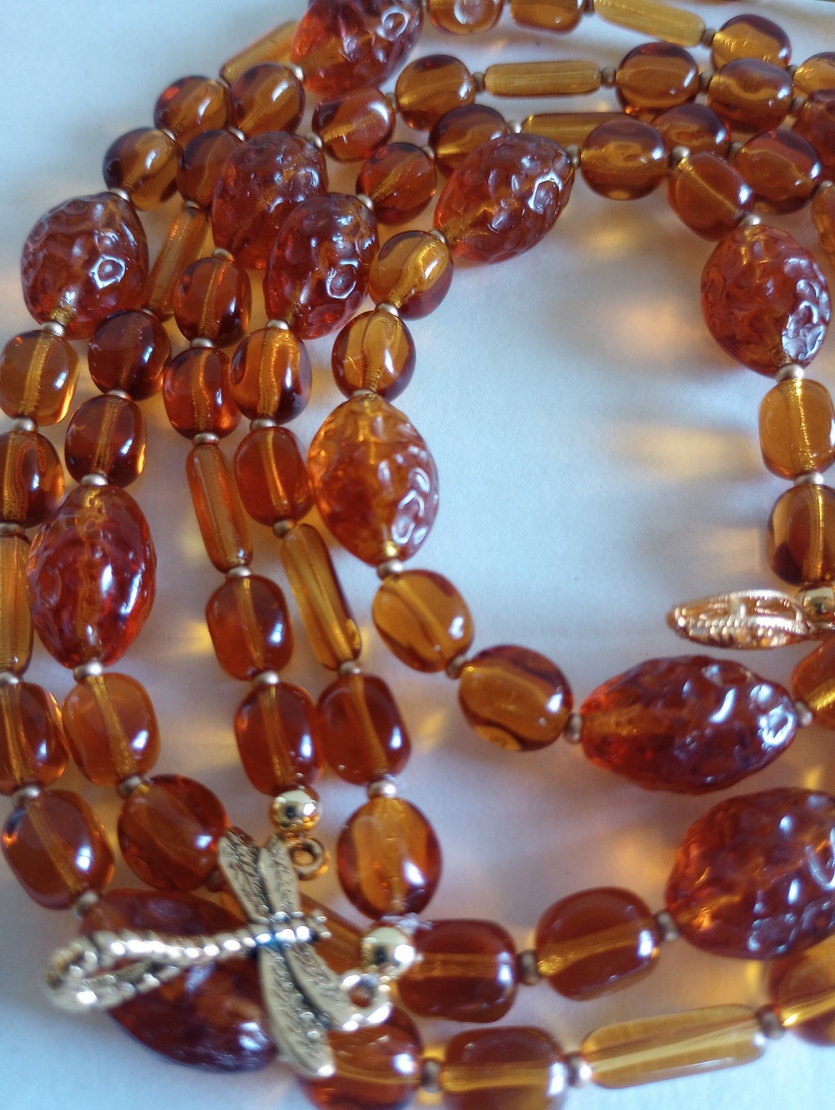 ESTATE HONEY AMBER GLASS PARURE SET NECKLACE 17-18″ BRACELET 7.5″EARRINGS 3.25″