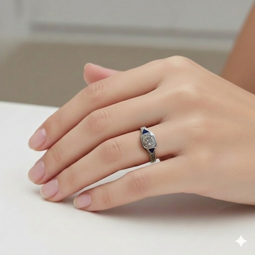 Platinum Vintage Filigree Engagement Ring 0.32ct Natural Round Diamond