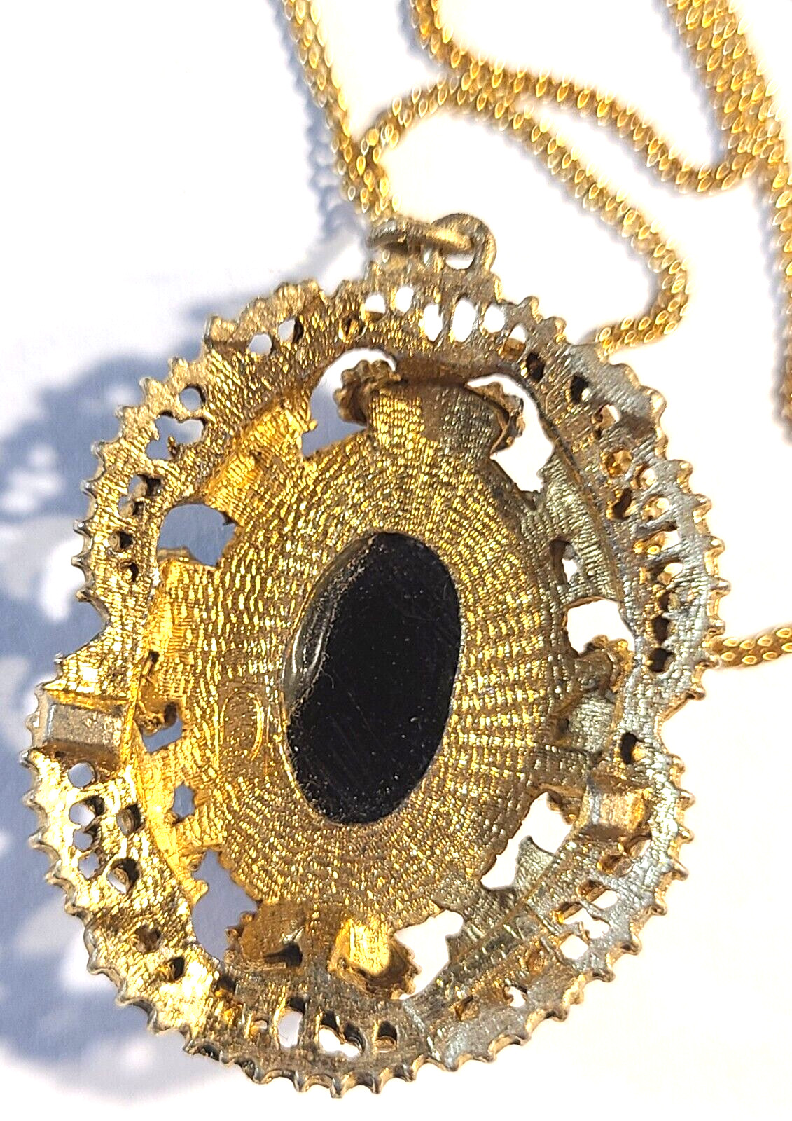 VINTAGE STUNNING BLACK RHINESTONE SIGNED SPHINX NECKLACE PENDANT