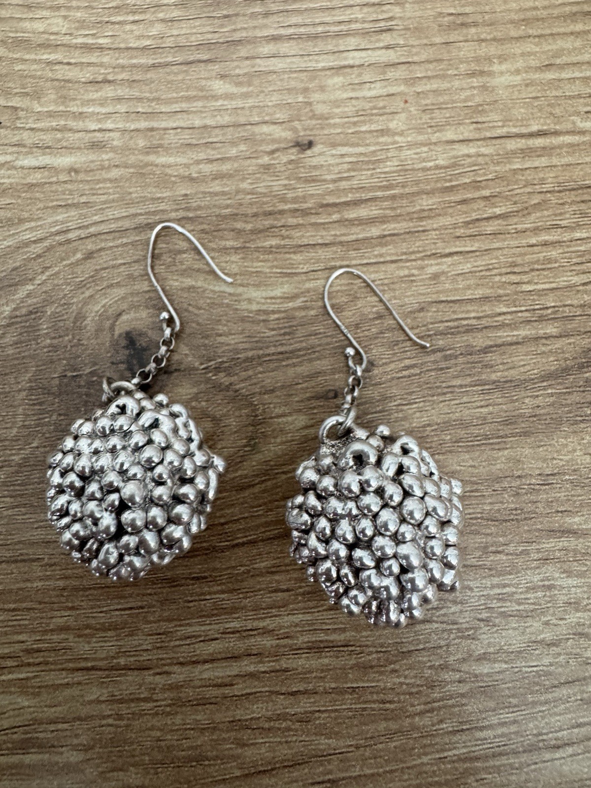 Vintage Silver Tone Textured Round Cluster Ball Dangle Drop Hook Earrings