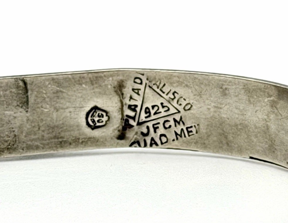 Vintage Plata de Jalisco JFCM Sterling Silver Cuff Bracelet Guad Mex Turquoise