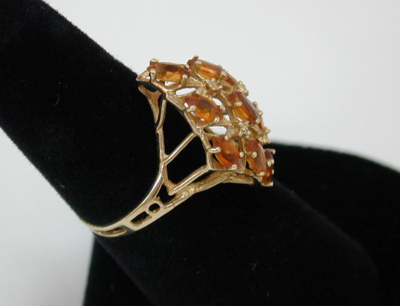 Vintage 10K Yellow Gold Citrine Marquise Cluster Cocktail Ring Size 6 417 Solid