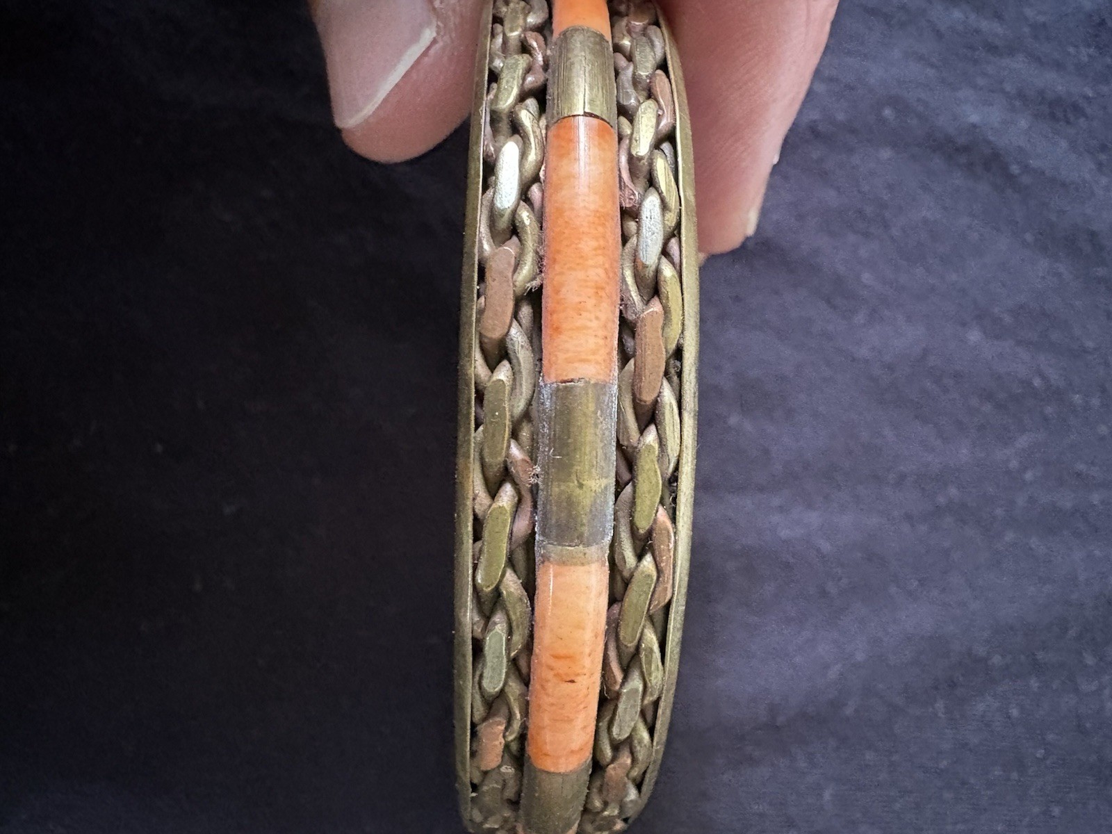 Vintage Lot of 2 Gold Floral Engraved Hinged (1) Brass Bangle Bracelets