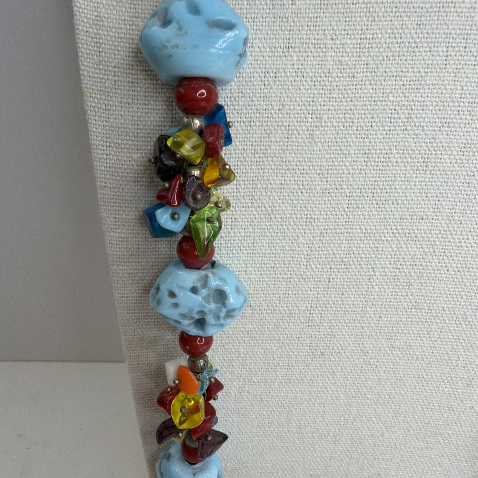 Handmade Multicolored Beaded Statement Necklace Chunky 32”