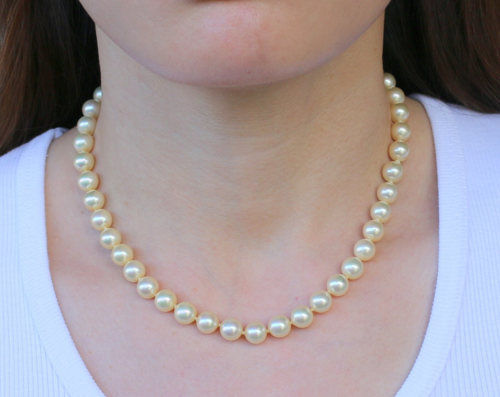 Vintage 14k White Gold Clasp Faux Pearl Knotted Necklace 15”