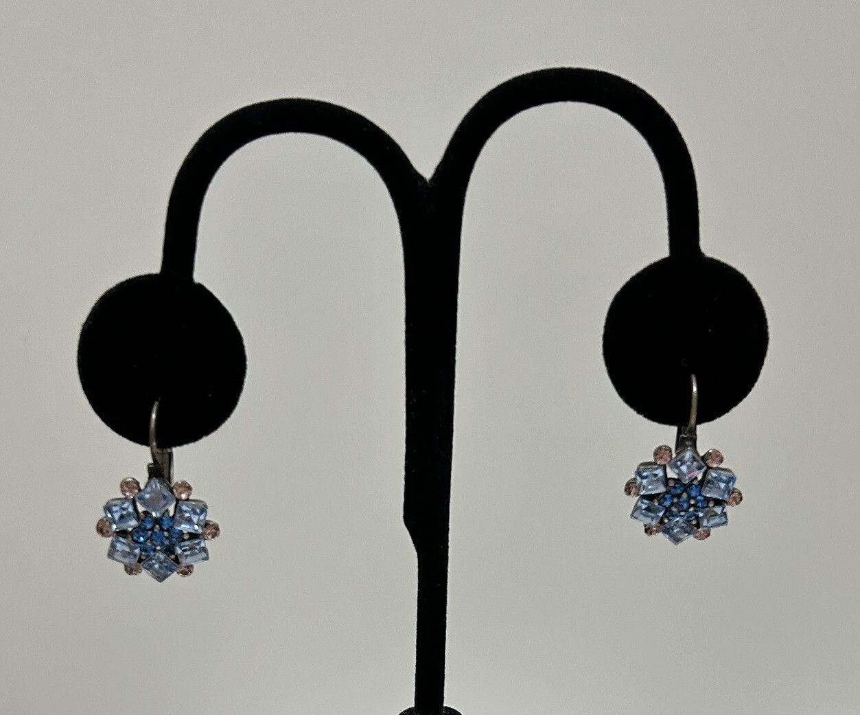 Vintage Crystal Drop Earrings with Blue and Purple Stones
