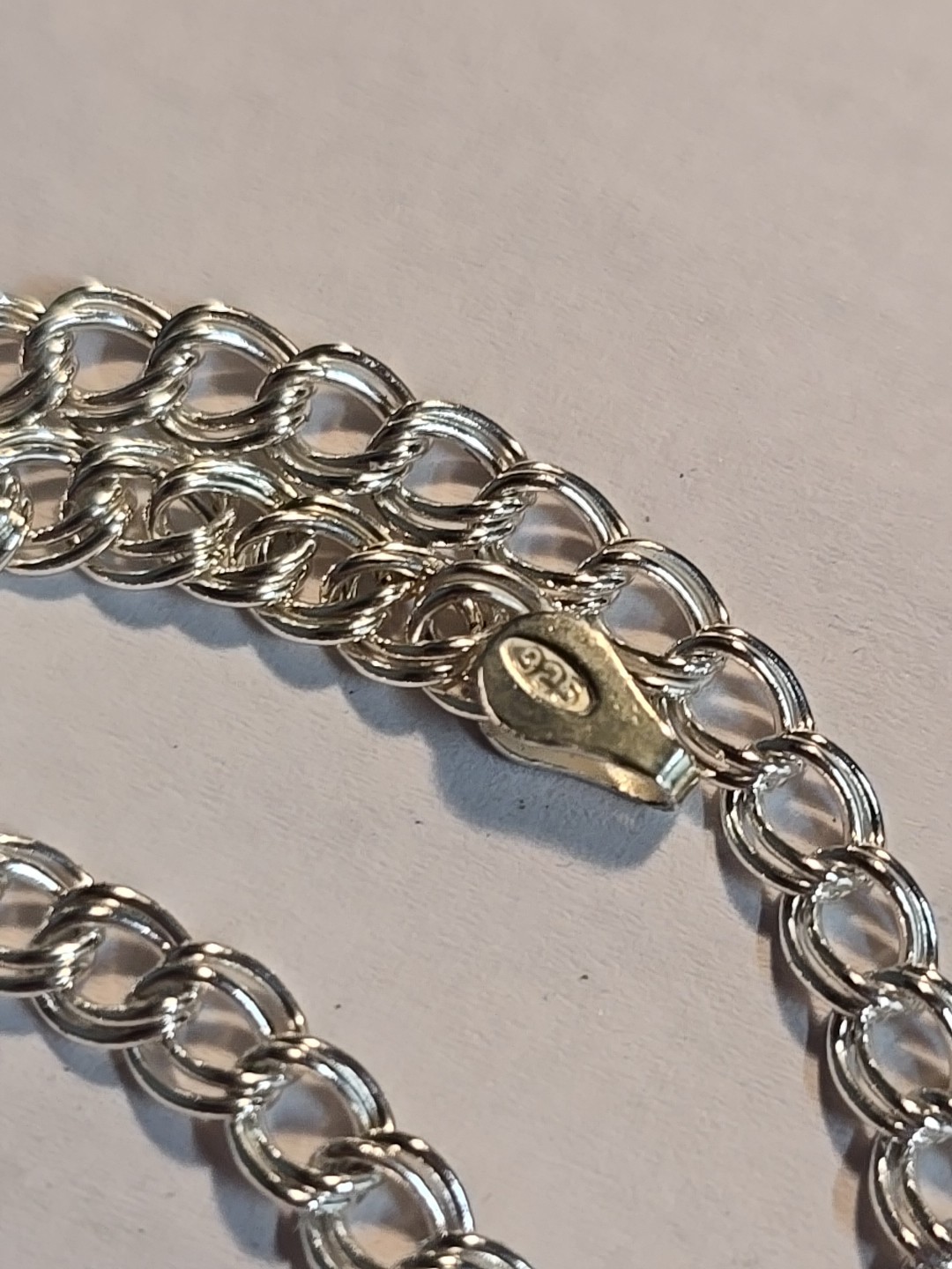 Sterling Silver Double Link Charm Bracelet 7in Long JCM 925 Italy