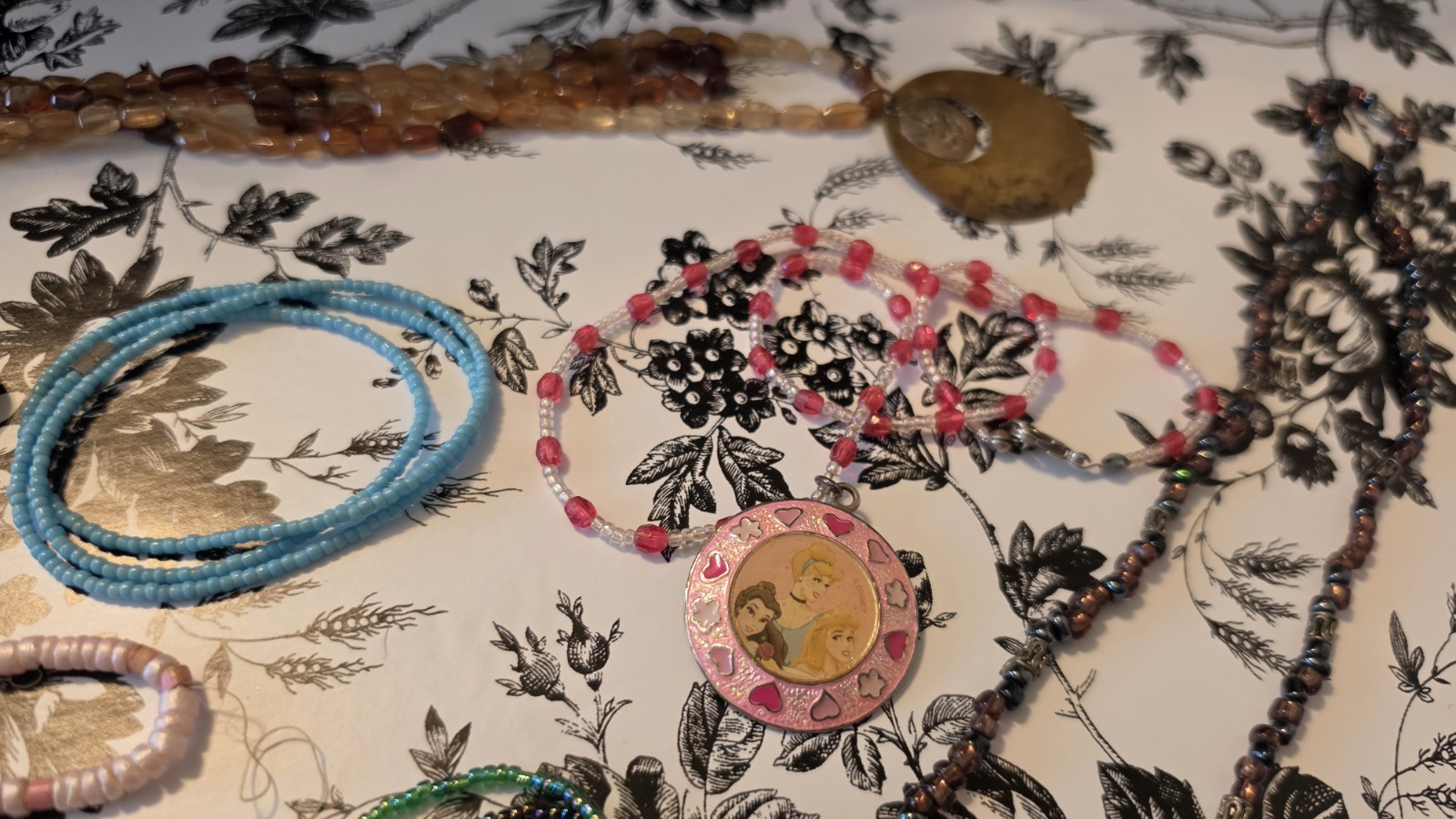 10 Vintage-Now Seed Bead Necklaces. Pink, Brown, White, Green & Lavender