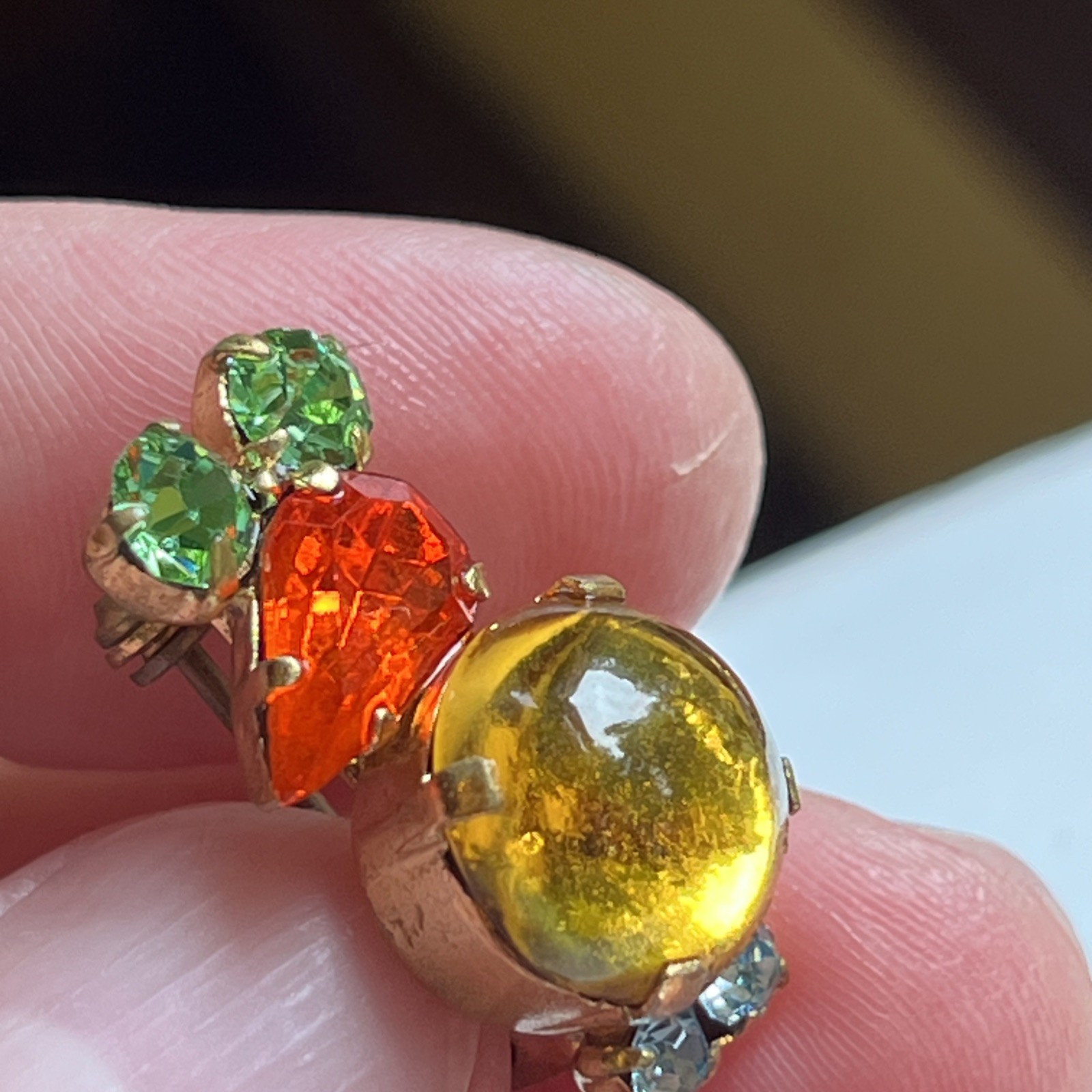 Vintage Made In Austria Mouse Brooch Prong Set Cabochon & Faceted Crystals