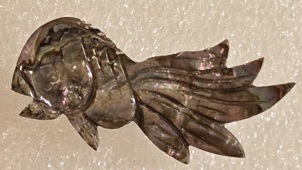 Vintage Artisan Made Hand Carved Abalone Figural Swimming Fish Brooch