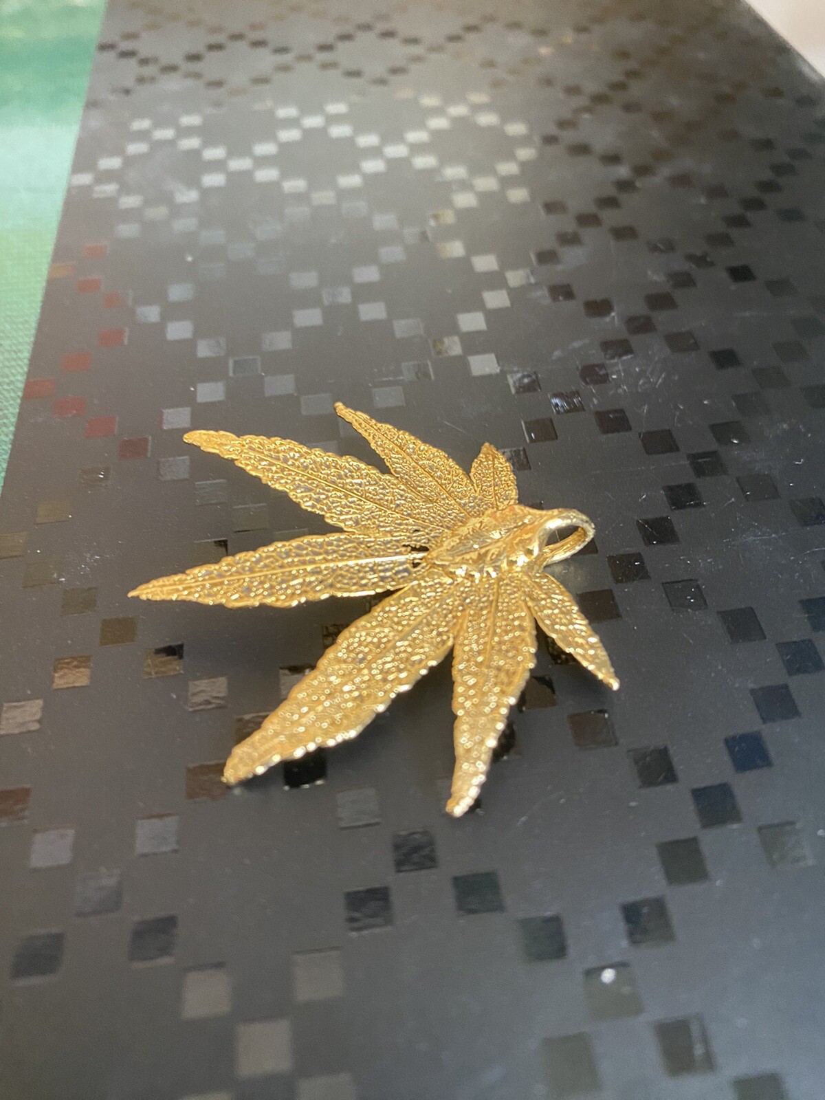 Vintage Gold Plated Dipped Japanese Maple Cannabis Leaf Pendant 1.75”