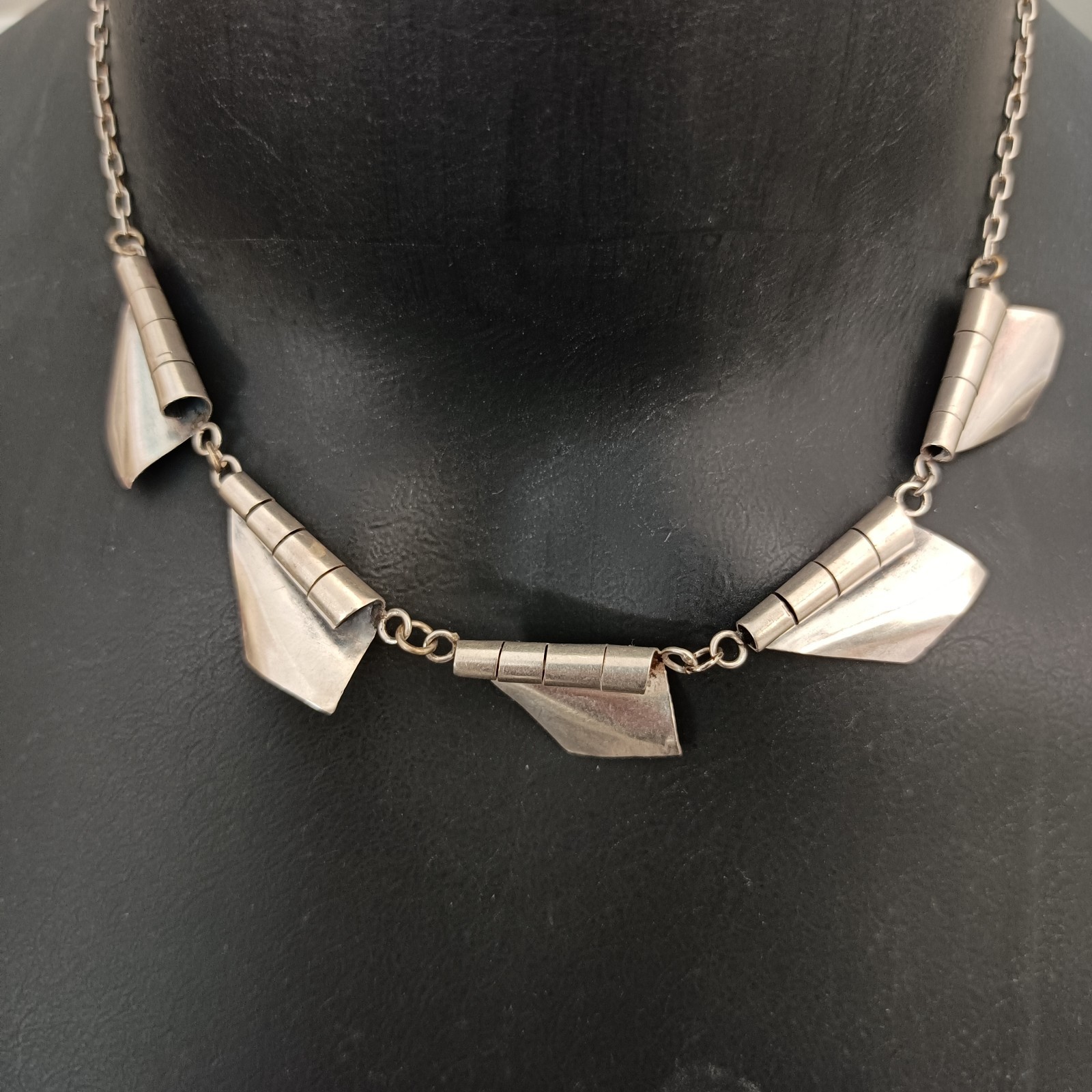 Modernist Silver Necklace Sculptural Artisan Bib Statement Abstract Handmade VTG