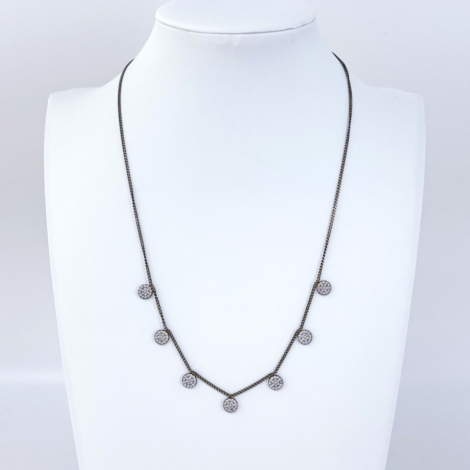Vintage Sterling Silver 925 Adjustable Cubic Zirconia Charm Necklace 15″-17″