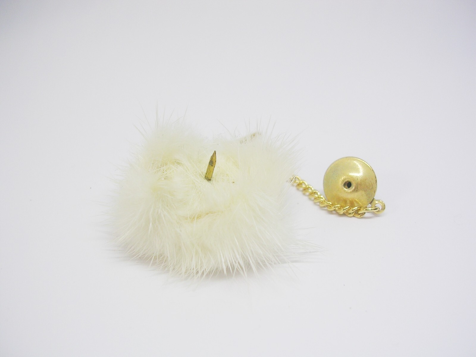 Vintage Tie Tack white Faux Fur Tie Pin with Chain