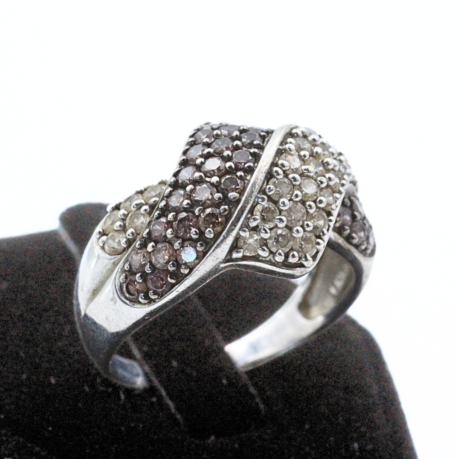 Stunning Meda Signed Sterling Silver White Brown CZ Stunning Ring Sz 9.5