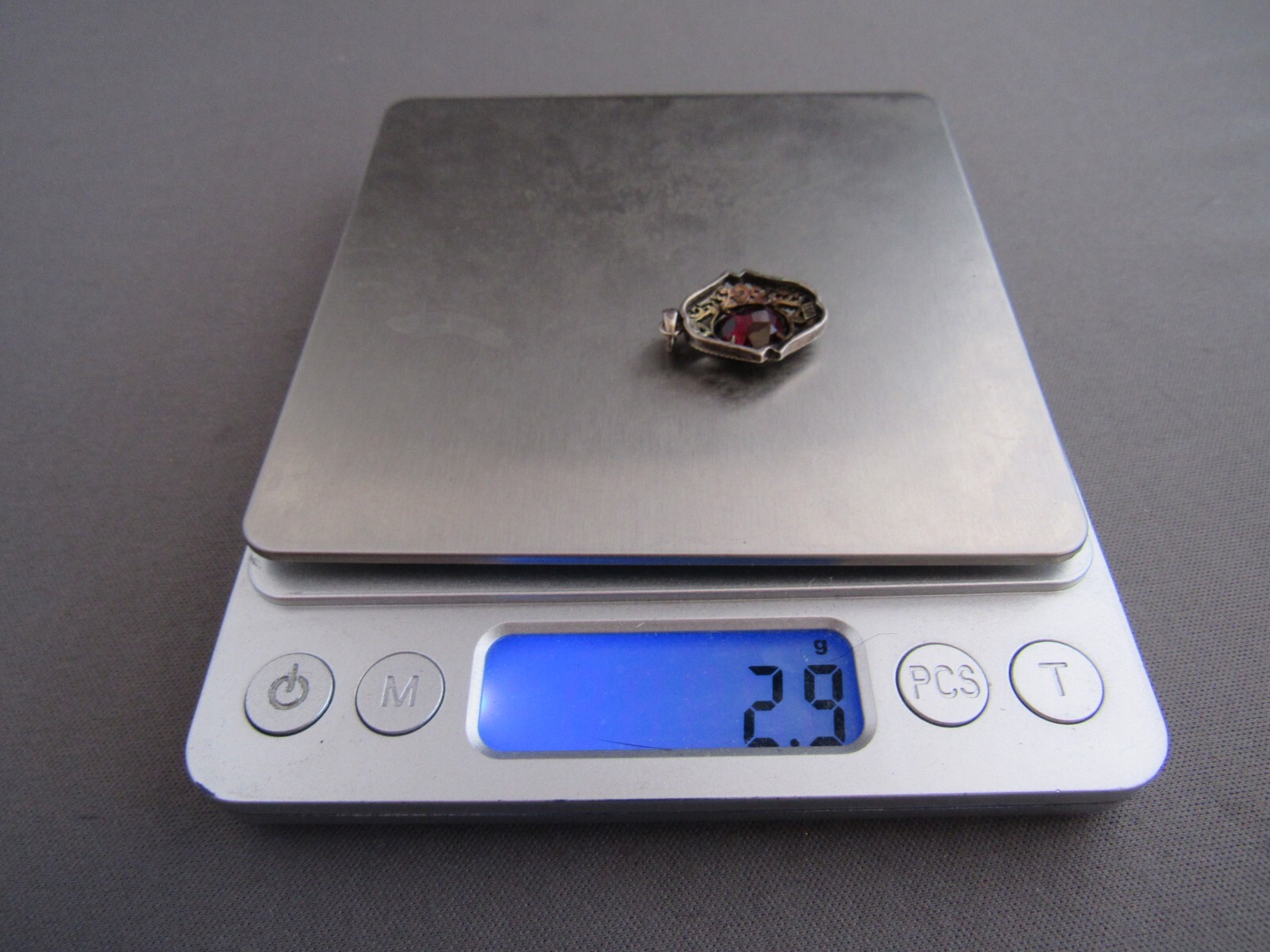 VINTAGE ART DECO DBJ STERLING MARCASITE OVAL GARNET DANGLE PENDANT
