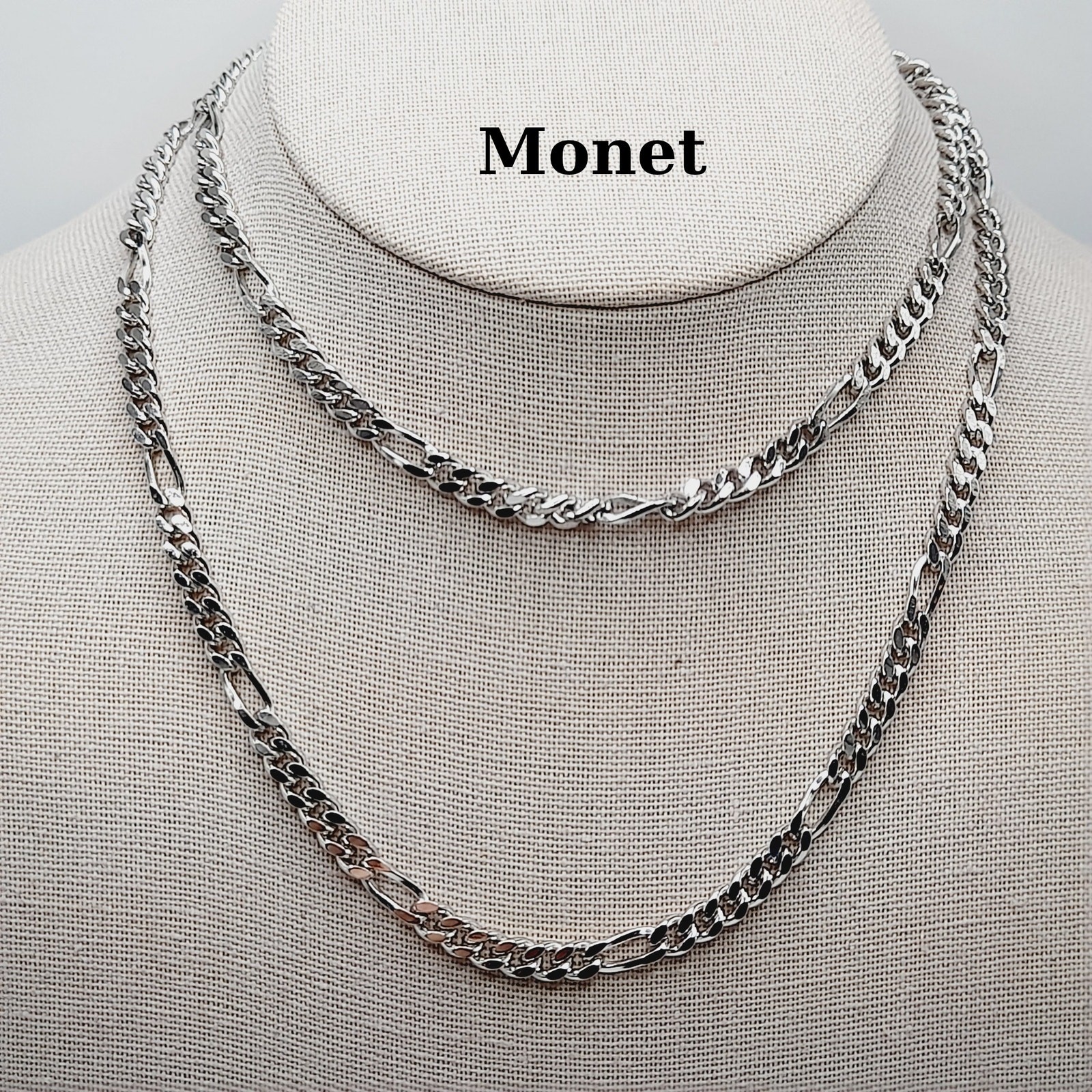 Vintage Monet Silver Tone Long Chain Necklace 30” Sister Clasp