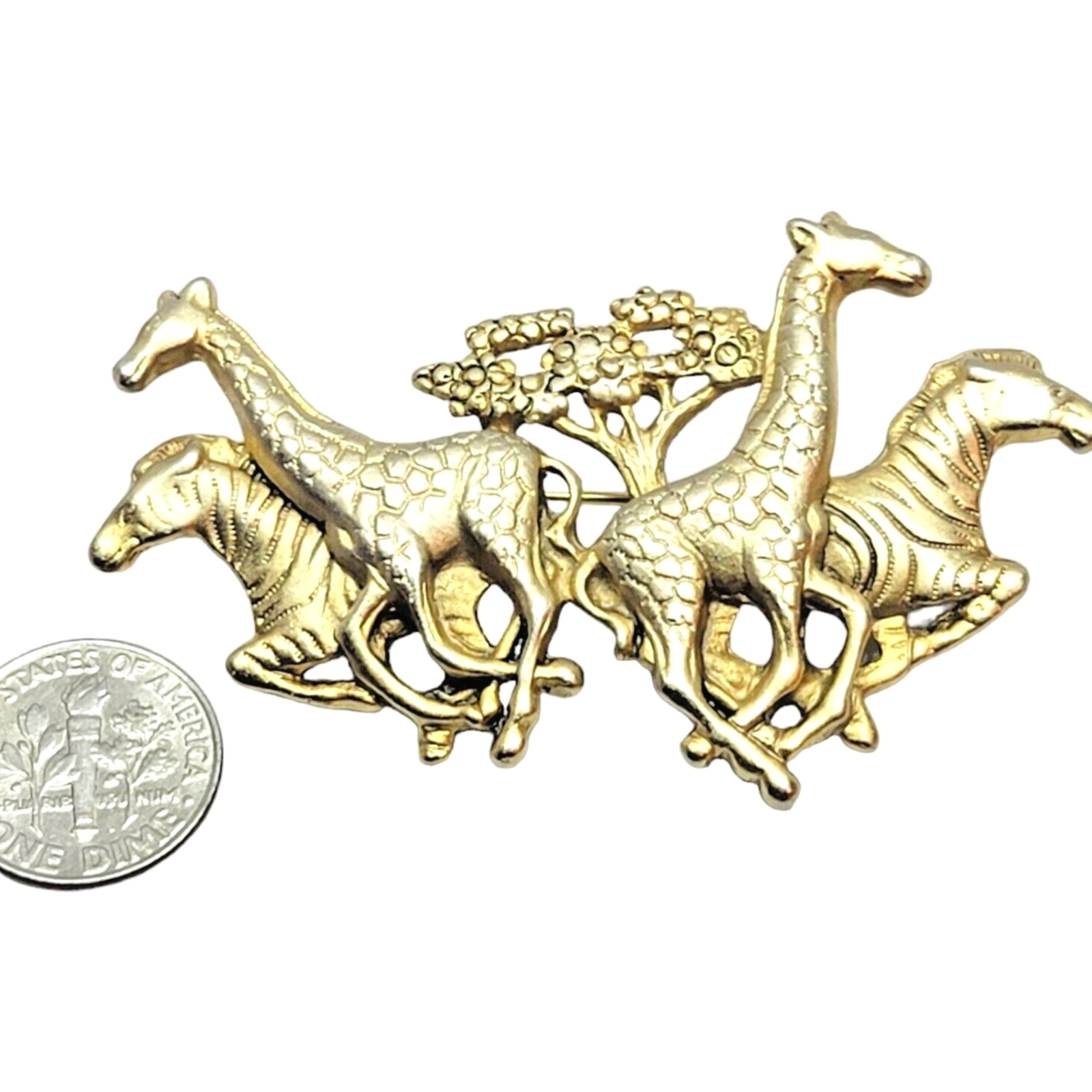 Vintage Brooch Jungle Safari Signed AJC Intricate Engraved Statement 3″ SKU2176