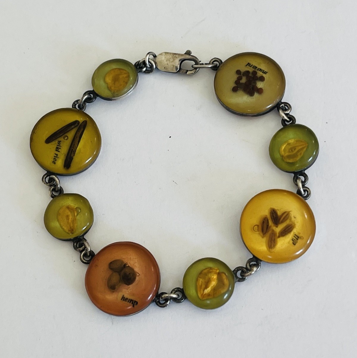 Vintage Sterling Silver Taxco Mexico Mustard Rice Hemp Seed Link Bracelet Rare