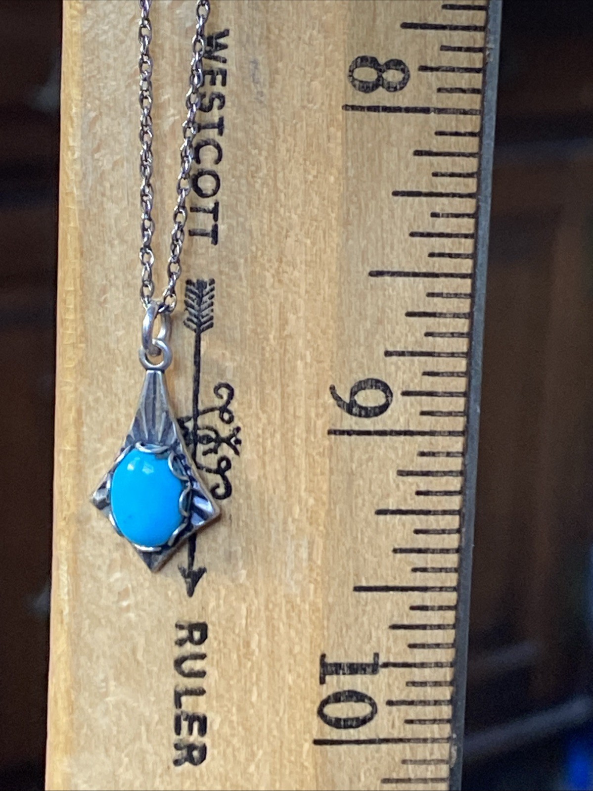 Vintage Lightweight Sterling Silver Necklace With Turquoise Pendant