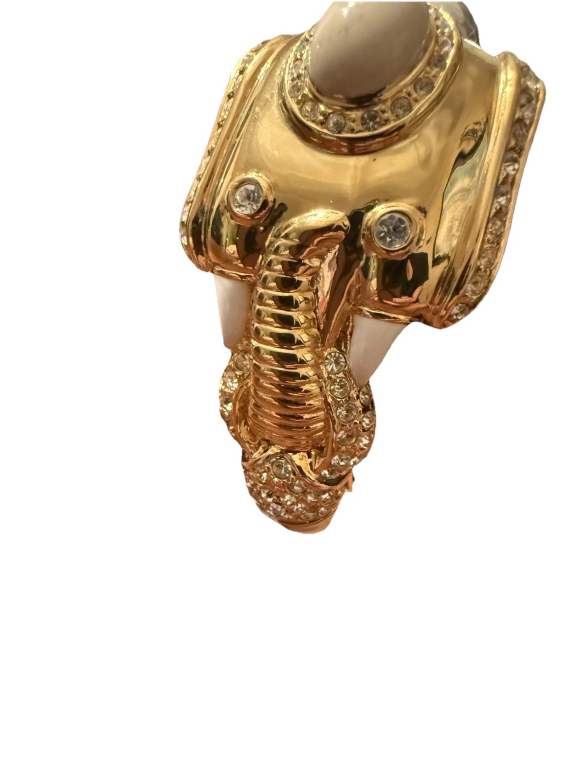 Vintage Elephant Bracelet Gold Toned Cream White Clamped