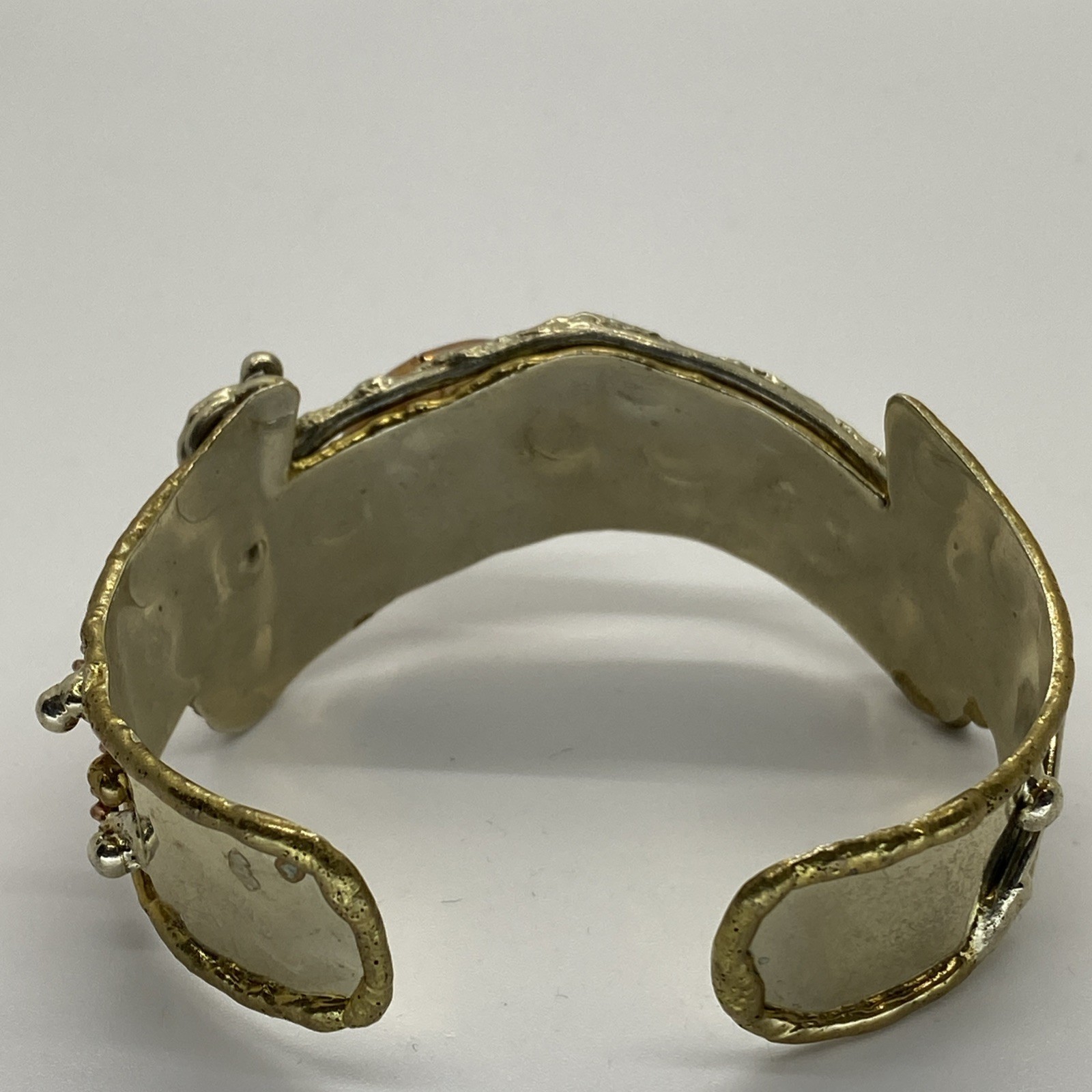 Lot 2 Artisan Brutalist 1″ Cuff Bracelets Silver-tone Brass Copper Natural Stone