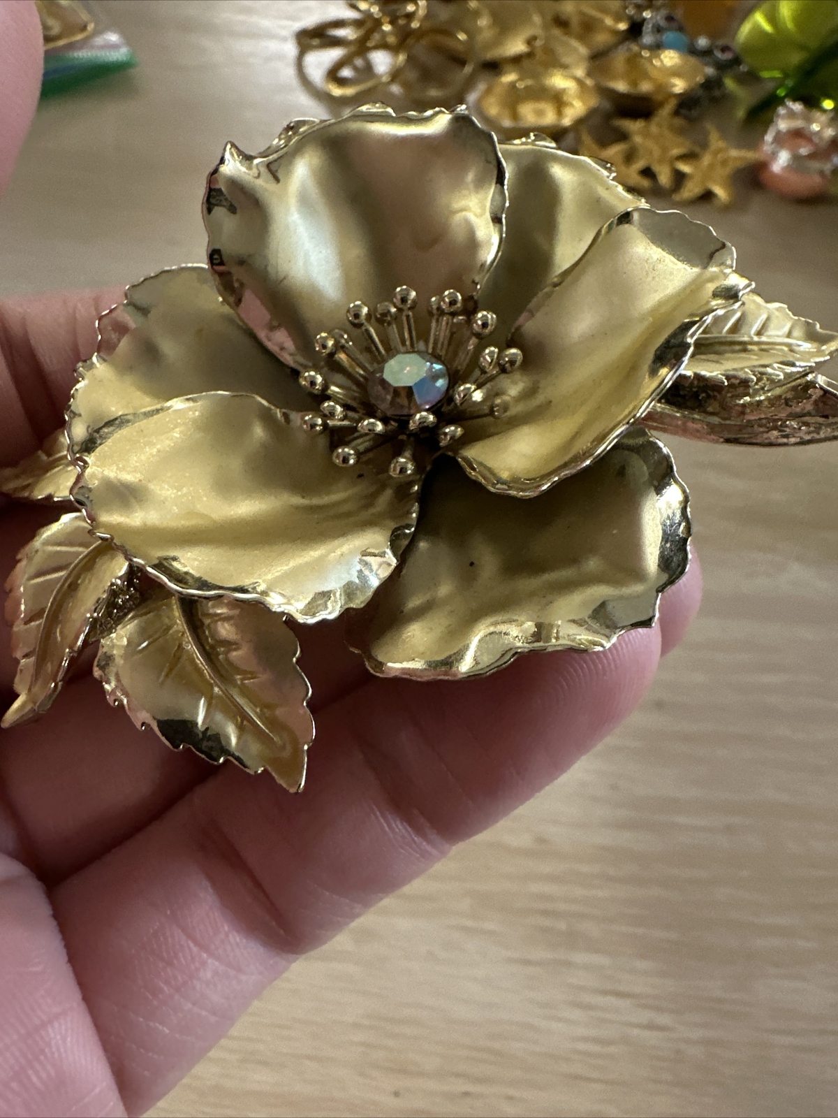 Vintage Coro Gold Tone Poppy Flower Brooch Pin