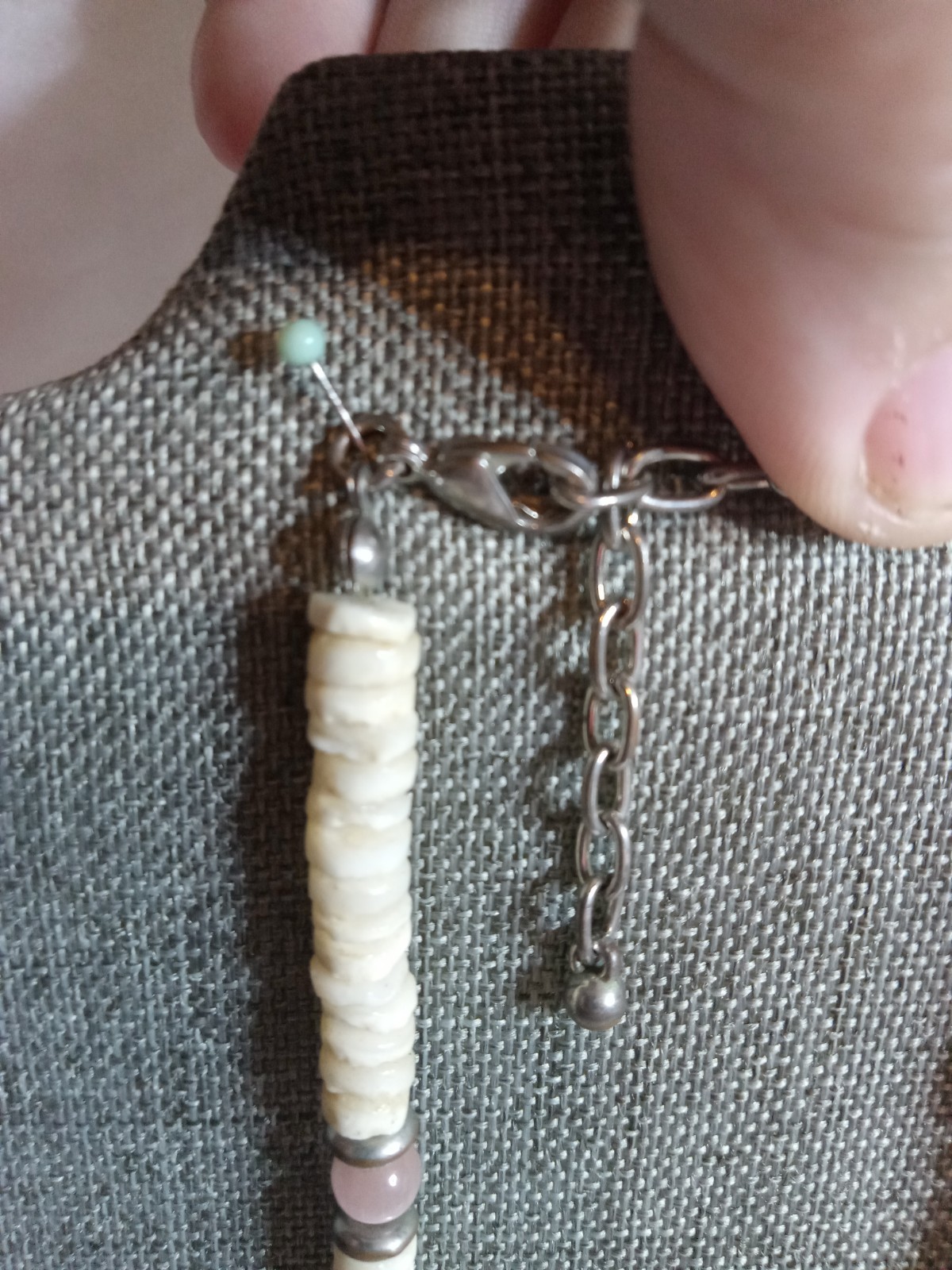 VTG Natural Shell Heishi Disc With Pink Pearl Glass Beads Boho Style Necklace