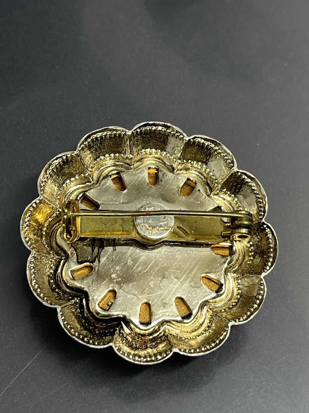Vintage Signed W. GERMANY Very Light GoldTone Blue Lucite Cabochon Pin BROOCH