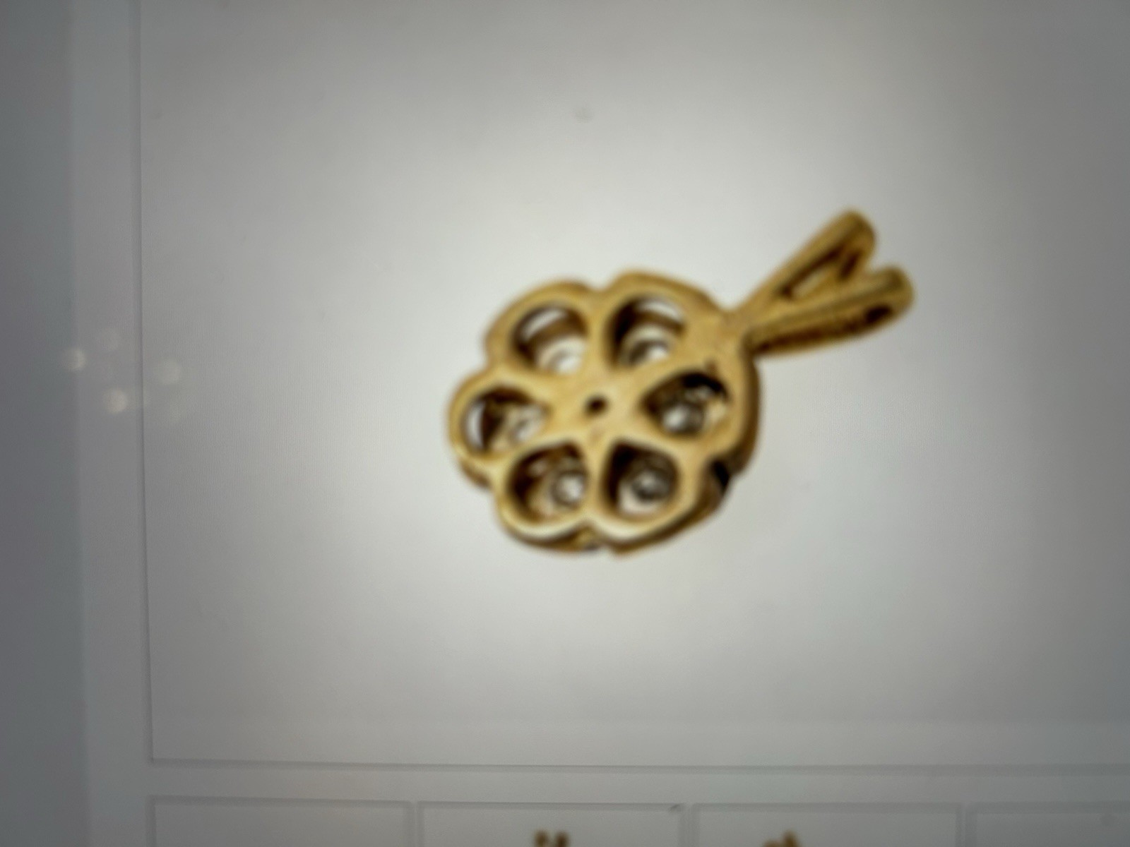14K Yellow Gold Vintage Cluster Flower Pendant with Round white sapphires