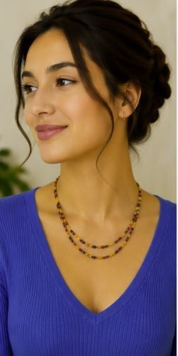 Vintage 44″ Faceted Glass Bead Necklace Long Multicolor Boho Layering Strand