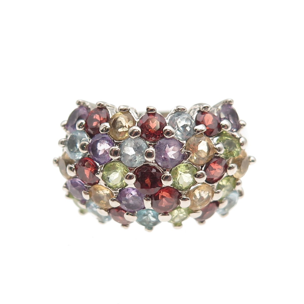 DBJ Dee Berkle 925 Sterling Silver Vintage Real Multi-Color Gem Ring Size 9