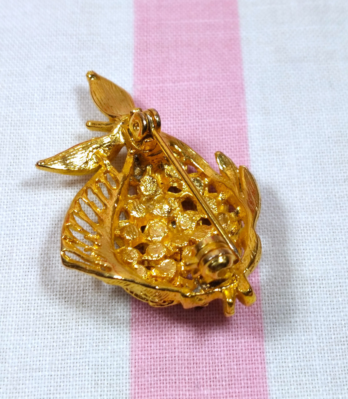 Colorful Mid Century Rhinestone FISH Brooch Pin with Gold Finish & Safety Clasp