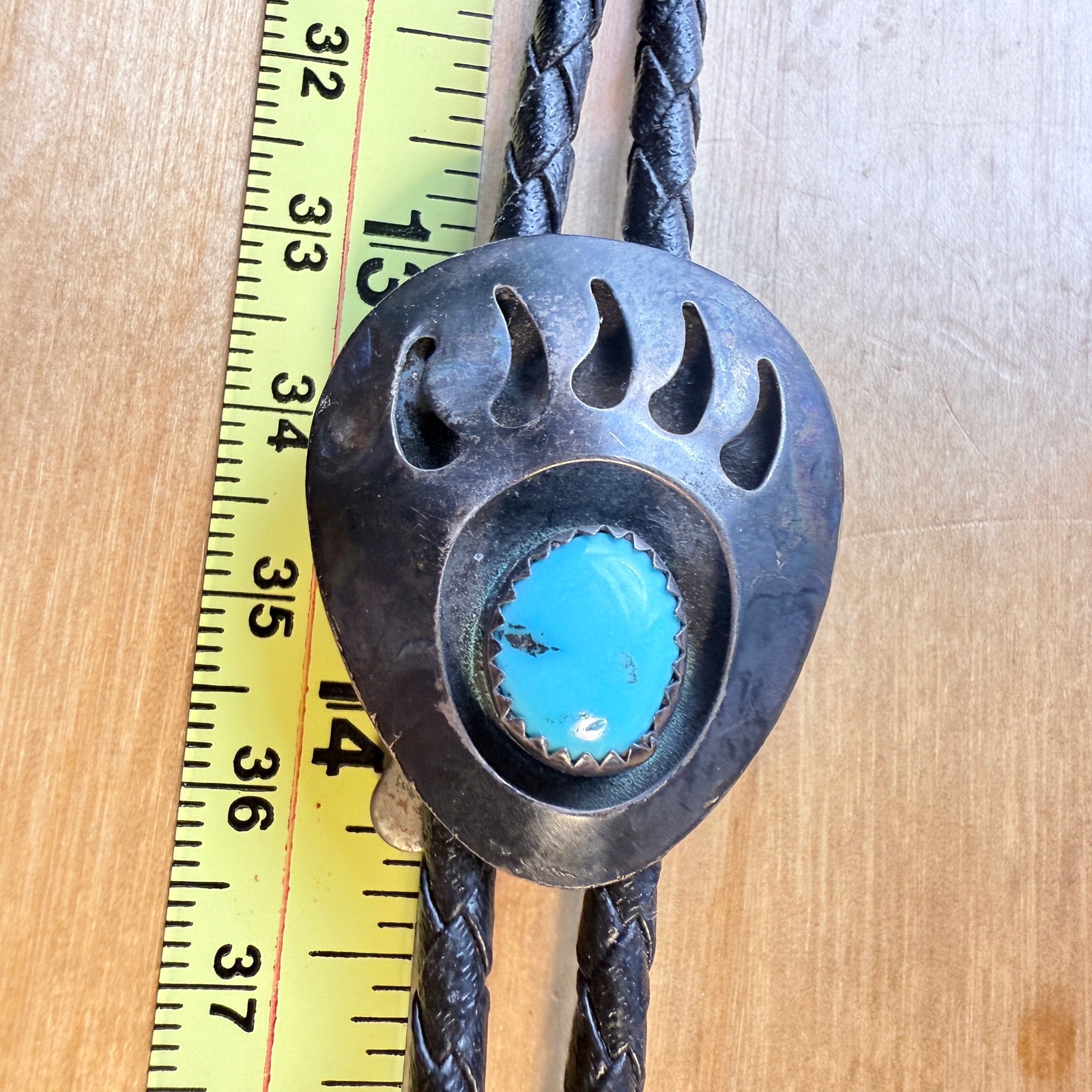 Sterling Silver Turquoise Bear Claw Paw Bolo Tie Southwest Native Shadowbox