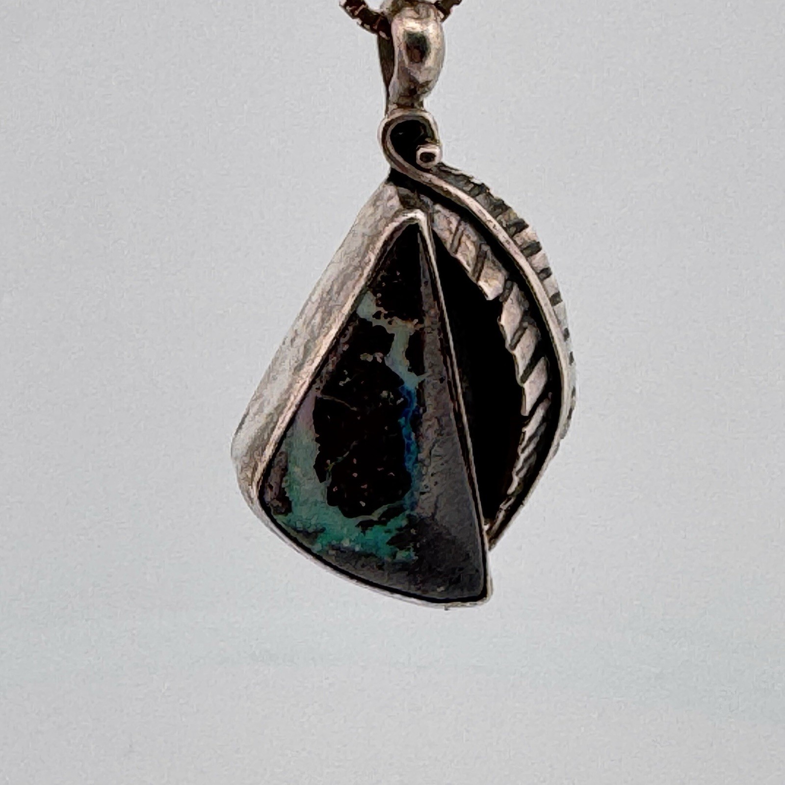 Signed RS Sterling Silver Boulder Opal Pendant Blue Green Purple Flash Artisan