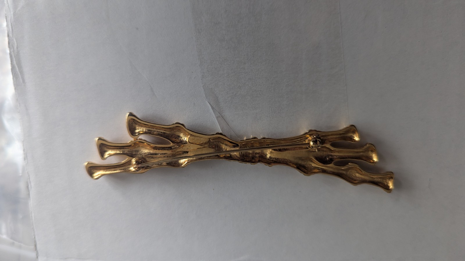 Vintage MONET Bamboo Brooch Pin Gold Tone Signed