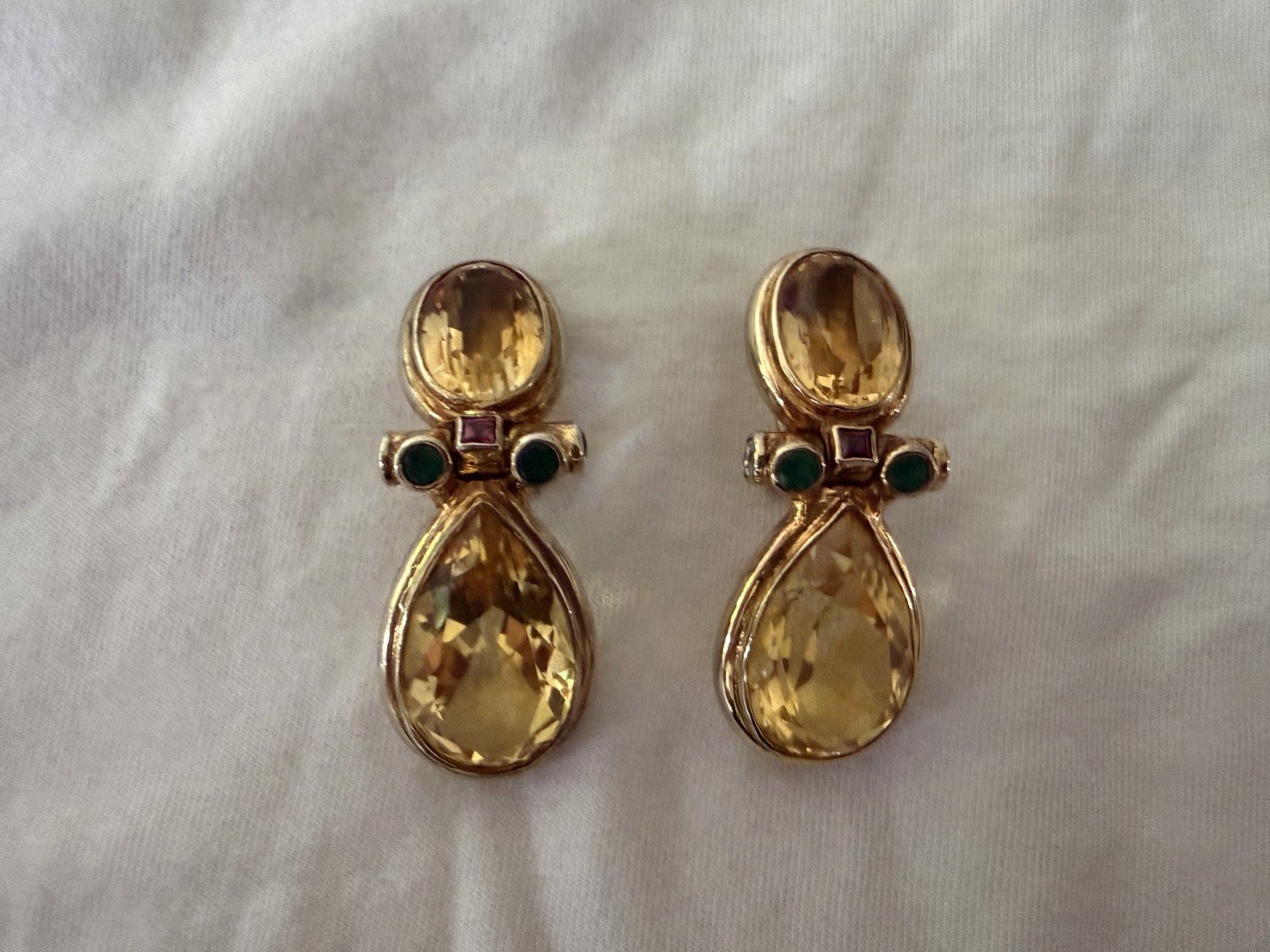 Sterling Silver Earrings 22k Vermeill Ruby Emerald Zirconia Citrine Quartz