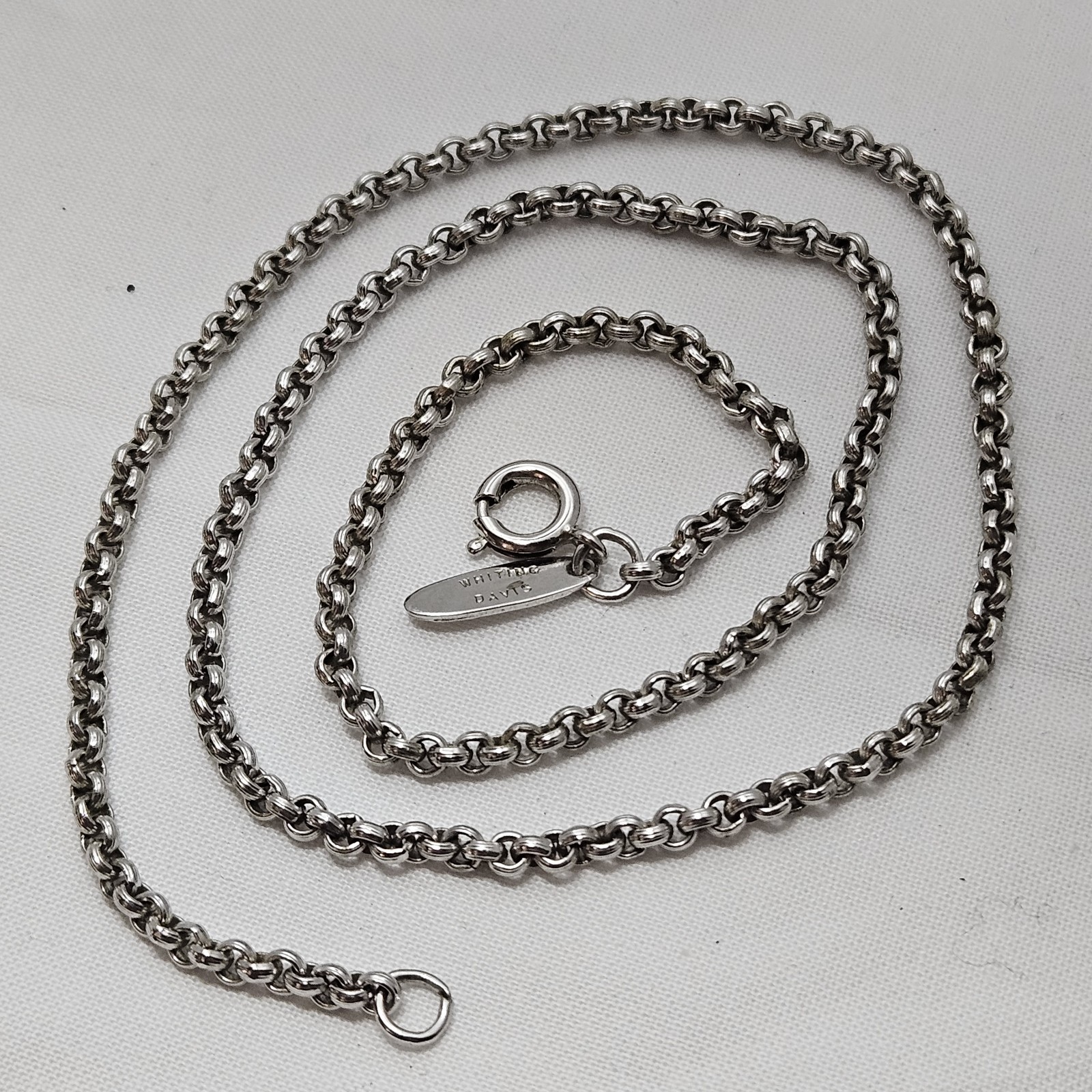 Whiting and Davis Vintage Silver Tone Belcher Chain Necklace Signed Tag- 21″