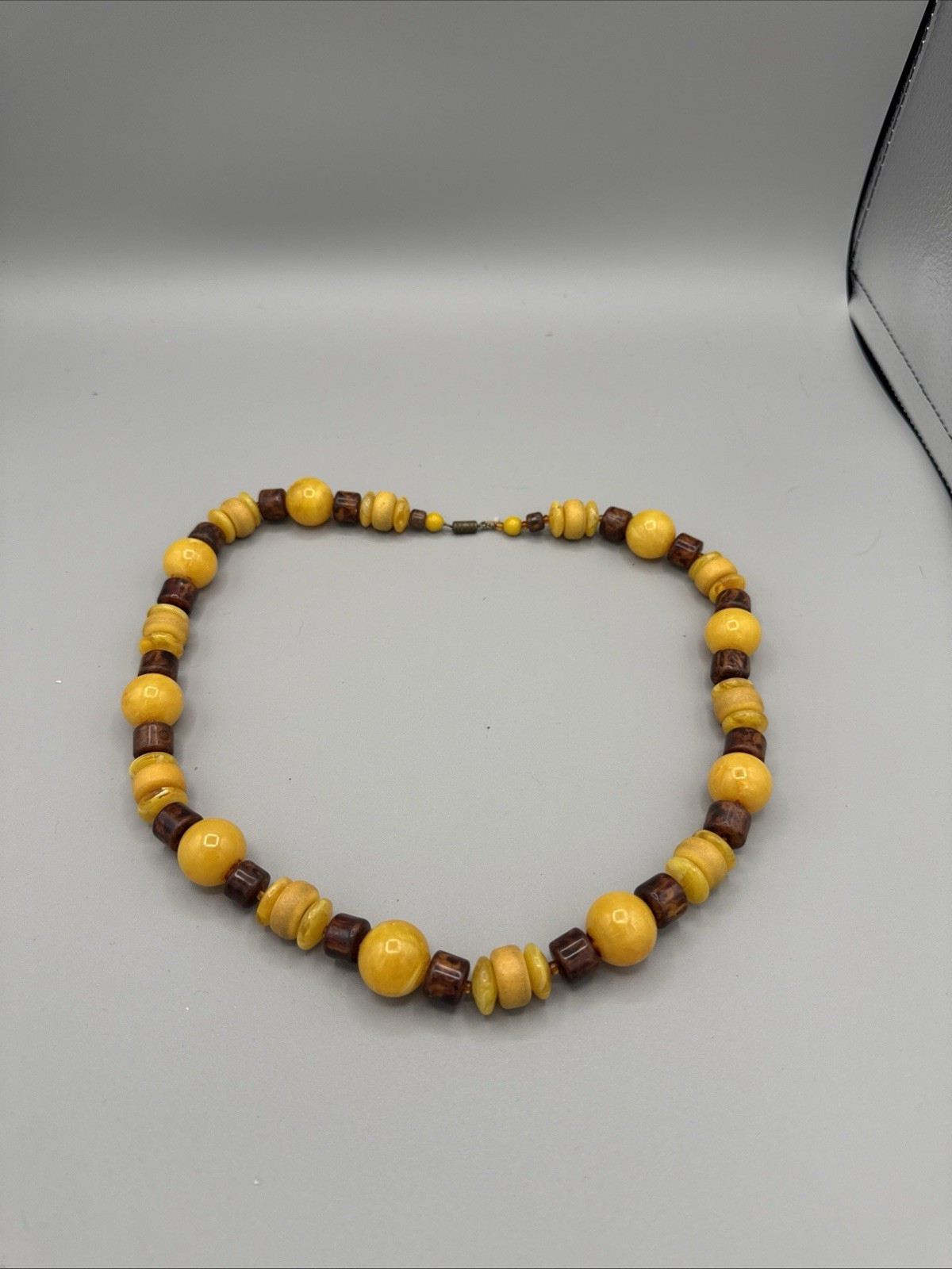 Vintage Yellow Amber Resin Bead Necklace 24”