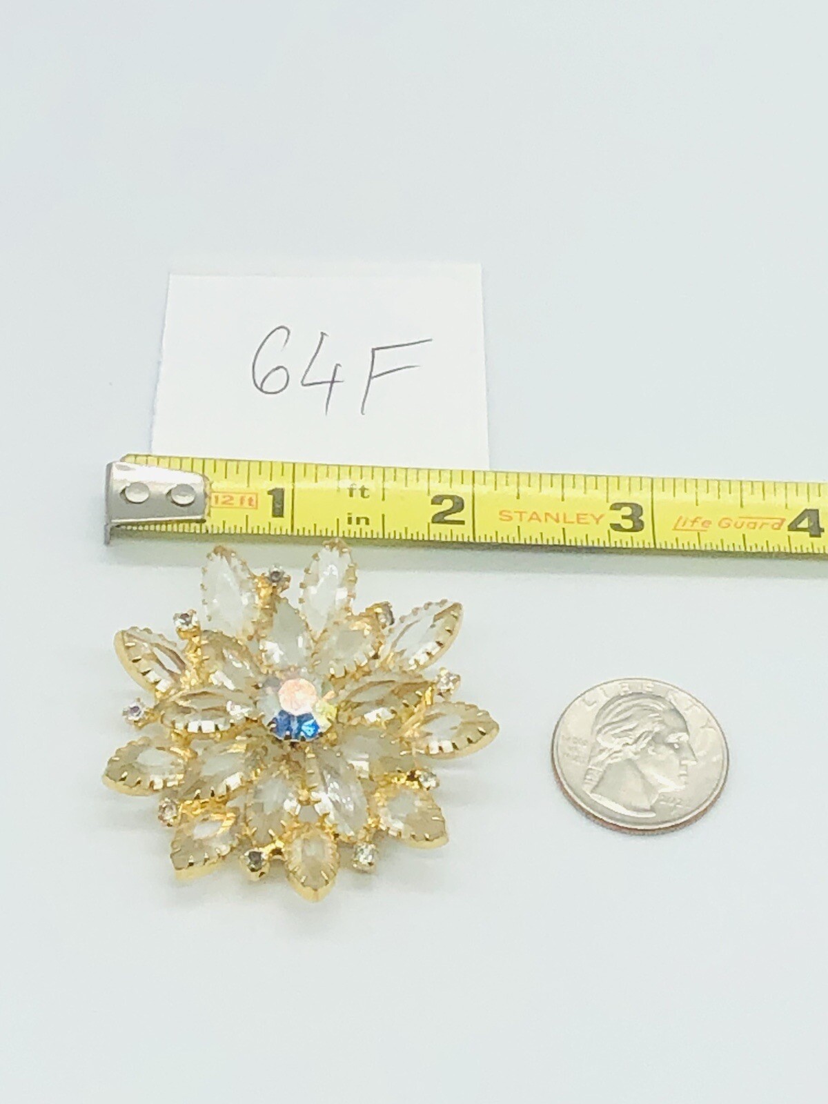 Vtg JULIANA Clear Glass Rhinestone Flower Gold Tone Open Back Pin Brooch